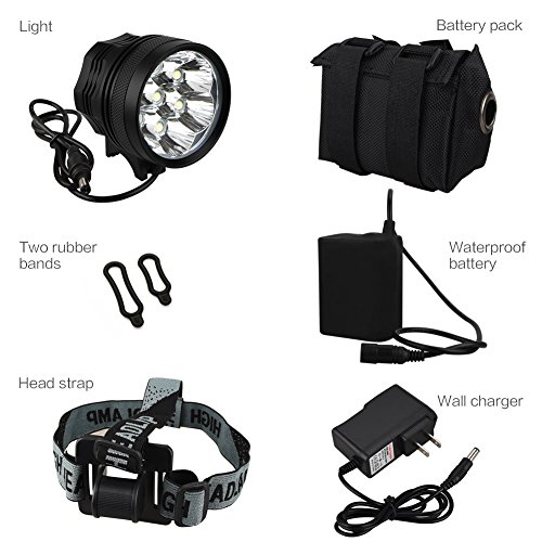 Weihao Bicycle Headlight, 10500 Lumens 7 LED Bike Light, Waterproof Mountain Bike Front Light Headlamp with 96000mAh Rechargeable Battery Pack, AC Charger