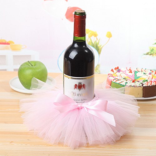 Haperlare 3pcs Elegant Red Wine Bottle Cover Tulle Wine Bottle Skirt with Glitter Gold Brims for Wedding Party Baby Shower Christmas Birthday Cake Dessert Table Decorations,Pink - Thumbnail 2