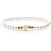 Gold Pearl Bracelets for Women Trendy Dainty Initial Bracelet,Heart Charm Bracelets Dainty Pearl Bracelets Jewelry for Women Trendy