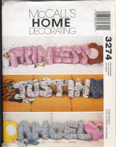 McCall Home Decorating Sewing Pattern 3274 - Use to Make - Pillows - Star, Heart, Flower and 13 Inch Alphabet Letter Pillows