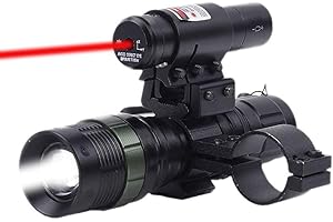 Higoo Tactical Red Laser Dot Sight + LED Zoomable Flashlight with Rings Mount Combo for Rifle Shotgun