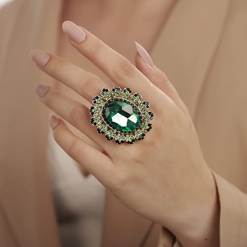 Antique Gold Crystal Statement Ring - Vintage Cocktail Ring For Women
