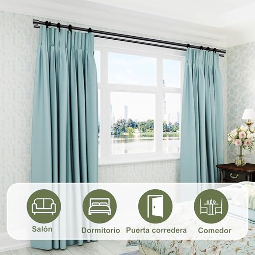 Barra de Cortina Doble para ventana, Tubo Cortina Doble Negro, Cortinero Doble Negro, cortineros para ventanas, Barras de cortina Ajustable doble para casa, Armario (71-213cm(28-84"))