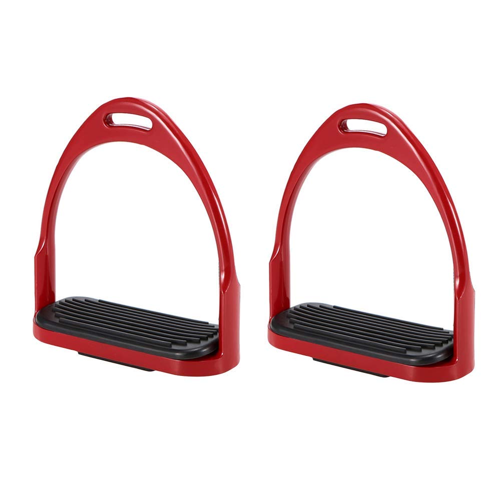 Horse Stirrup 1pair Children Adults Wide Track Equestrian Outdoor Lightweight Comfortable Riding Accessories Safety Equipment Non Slip Rustproof Rider Protection Aluminum Pedal(Red)