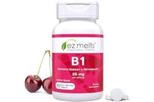 EZ Melts Dissolvable Vitamin B1 25 mg - Thiamin Supplement for Energy, Stress & Cellular Support - No Artificial Flavors - Non-GMO & Vegan - Cherry Burst - 90 Dissolvable Tablets (45 Servings)