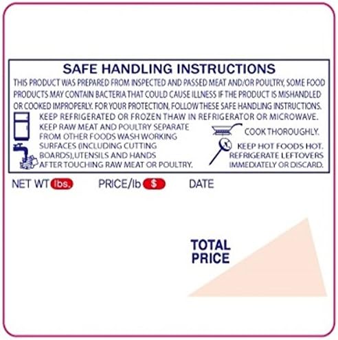 ISHIDA 1848 Printing Scale, AC, Astra, RED/Blue Triangle UPC Safe Handling 64mm x 59mm, 625 Per Roll, 12 Rolls per Case
