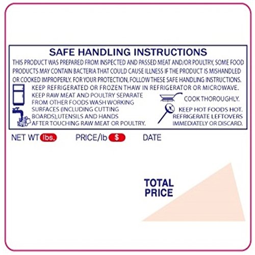 ISHIDA 1848 Printing Scale, AC, Astra, RED/Blue Triangle UPC Safe Handling 64mm x 59mm, 625 Per Roll, 12 Rolls per Case