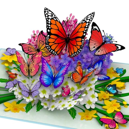 Hartensteler® Butterflies in Nature Pop Up Card - 3D Butterfly Card for Wife, Husband, Girlfriend, Mom, Dad, Mother, Father (Birthday Card, Get Well, Thank You, Anniversary)