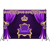 Purple Royal Chair Backdrops, Crown Queen Photography Backgrounds, 9x6ft | Princess Backdrops, Vinyl, Bridal, Baby Shower, Birthday, Weeding, Party Decor Banner, Studio Props, Portrait Photoshoot