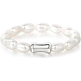 NLIEO Baroque Pearl Dainty Beaded Rings for Women Stackable Stretch Jewelry Flexible Elastic Ring Sizes 6-9