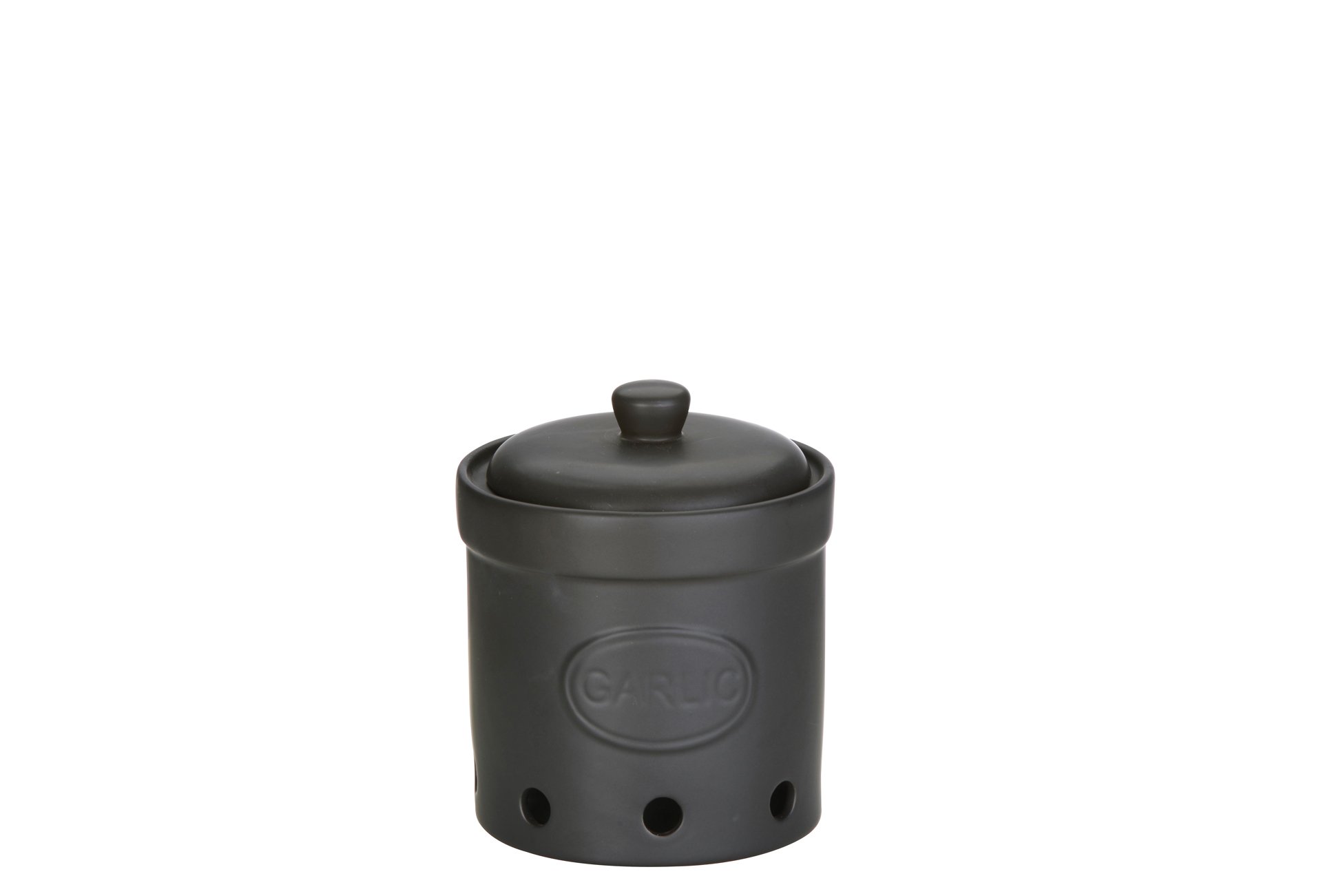 BIA - Ceramic Garlic Storage Jar, Matt Black - Stylish Kitchen Container for Fresh Garlic - Durable Matte Finish