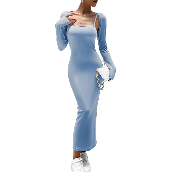 Women's Spring Fall 2 Piece Outfits Slip Bodycon Maxi Dress and Long Sleeve  Cropped Cardigan Knit Matching Sets, Black S at Amazon Women's Clothing  store