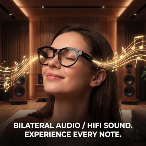 AI Smart Glasses with Camera and Audio, 8MP HD Bluetooth Camera Glasses,1080P Video Recording Sunglasses,Real Time Translation,AI Assistant,Object Recognition,Open-Ear Audio for Travel, Meetings Vlog