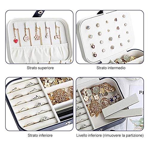 LOBKIN Scatole portagioie Gioielli da Viaggio da Donna Organizzatore Organizzatore Gioielli Scatola immagazzinaggio Piccole Dimensioni Scatola di Gioielli per Anelli Orecchini Collane Bracciali (Blu)