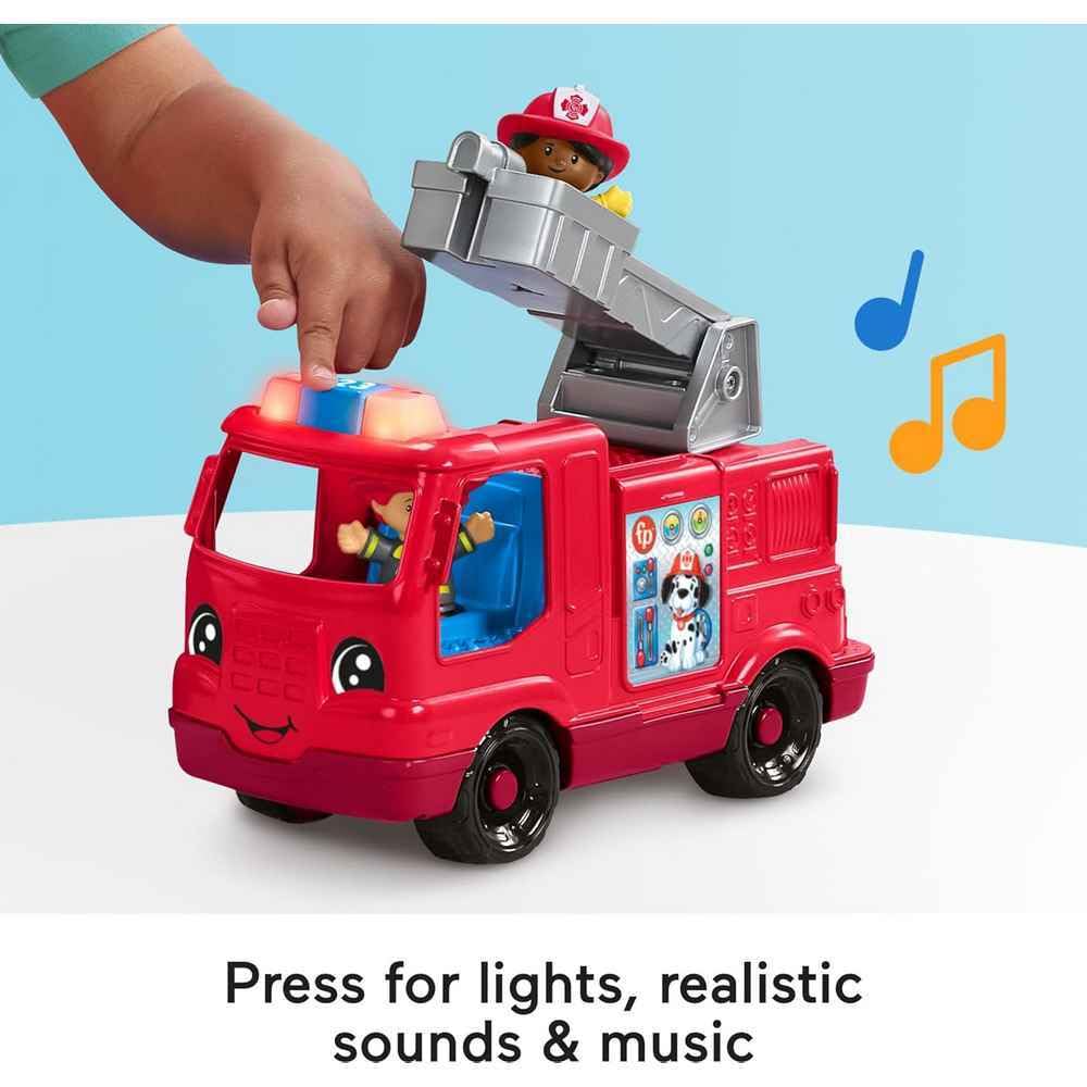 Fisher-Price Little People Toddler Toy Fire Truck Musical Push-Along Vehicle with 2 Figures for Pretend Play Ages 1+ Years