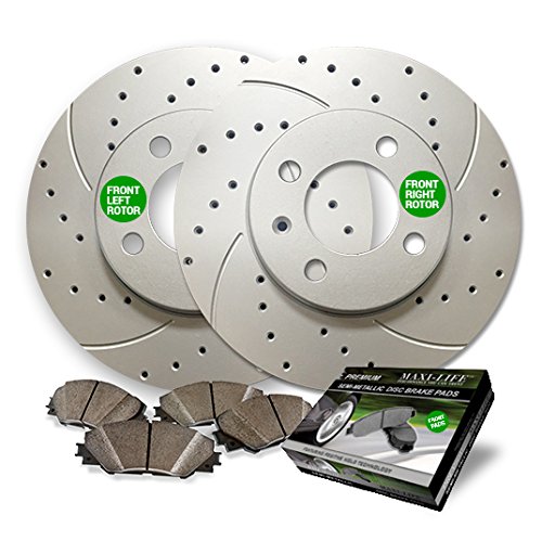 Front Premium Geomet rust protected Drilled and Slotted Brake Rotors and severe Duty Metallic Pads MAXC1142MDS | Fits: 200 Sebring Avenger Caliber Compass Patriot Lancer Outlander