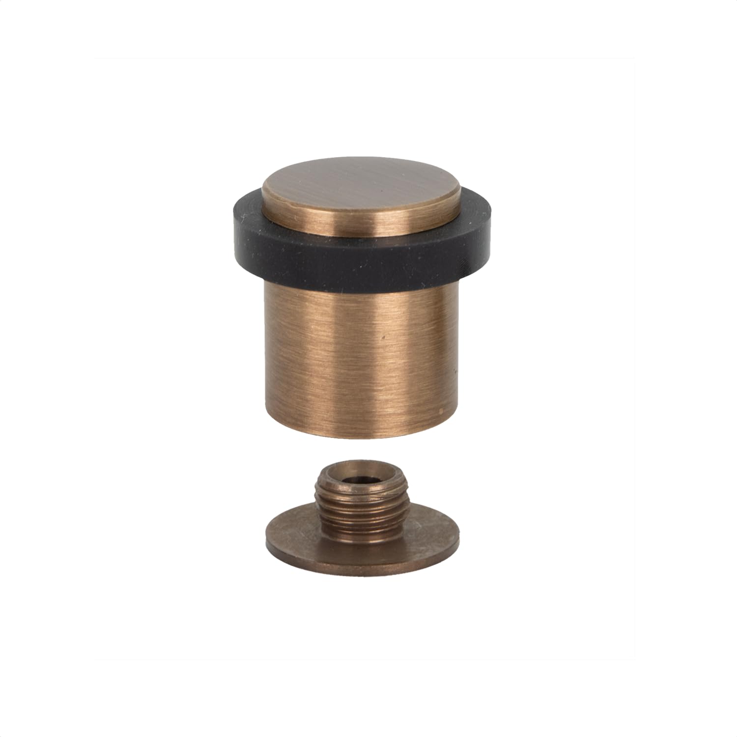 EVI Herrajes | Antique Brass Door Stop | Ø24x30mm | Floor Mounted | Silicone Protection | Includes Screw + Fastening Plug | Model I-191CU