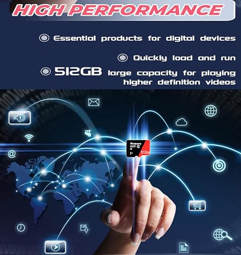 MicroSDXC MicroSD Card 512GB and Adapter Set Full HD & 4K UHD Card Class10 U3 High Speed for Gaming Devices, Android Tablets and Smart Phones
