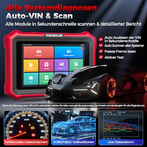 KINGBOLEN K8 PRO OBD2 Diagnostic Device Bluetooth, All System Diagnostic Device Car with Bi-Directional, 42+ Service Reset, ECU Coding, V.A.G-Guided, FCA, CANFD & DOIP, Lifetime Free Update