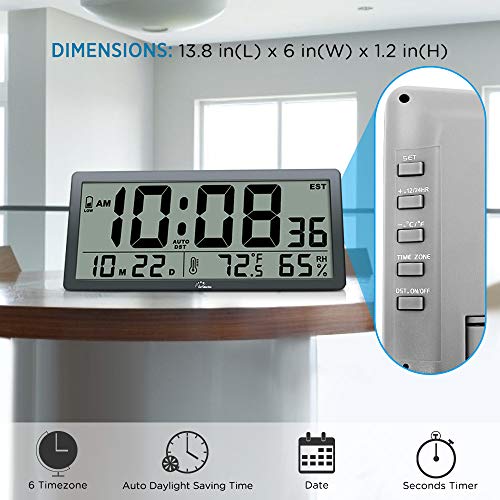 WallarGe Auto Set Large Digital Wall Clock 14 Inches Oversize Battery