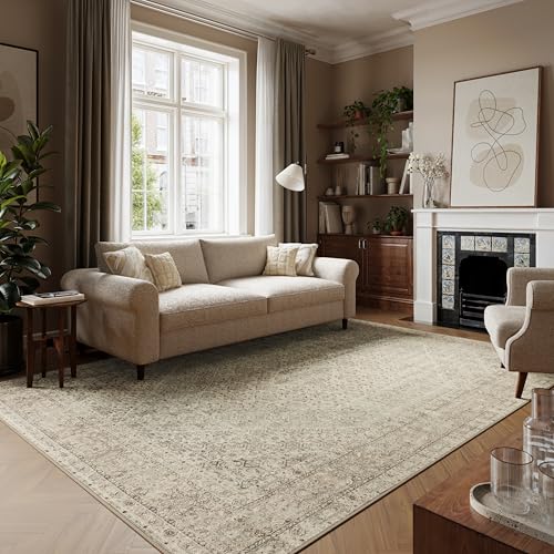 artyrugs Machine Washable Rug Rug, 240x330cm, 75% Recycled Cotton, Short Pile, Non-Slip Backing, Non-Shedding, Suitable for Bedroom, Kitchen, Hallway, Office, Large, Antique Sand