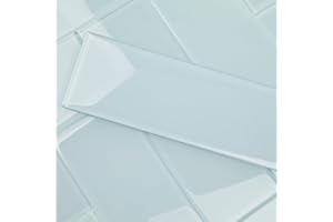 Lovdeco Soft Blue Glass Subway Tile, Glass for Bathroom Kitchen Shower Backsplash Wall, 4 x 12 Inches, 4 Sq.Ft.