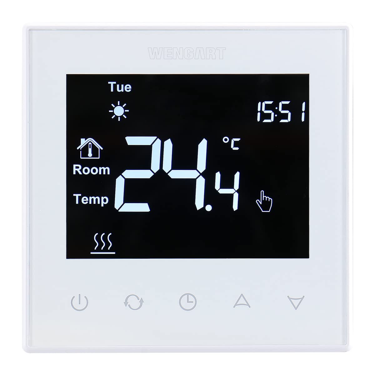 Wengart Underfloor Heating Thermostats Controller 7-day Programmable with LCD Touch Screen WG505,AC230V 16A for Electric Underfloor Heating with 3m Probe Sensor Black