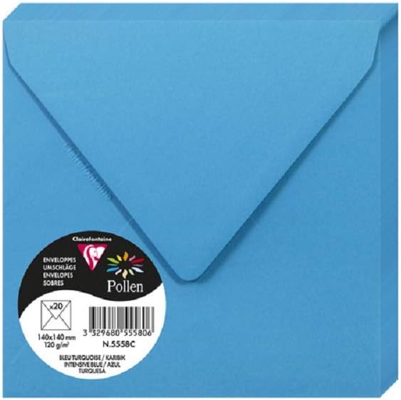Clairefontaine 5558C Pack of 20 Gummed Envelopes 14x14cm Pollen Blue
