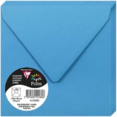 Clairefontaine 5558C Pack of 20 Gummed Envelopes 14x14cm Pollen Blue