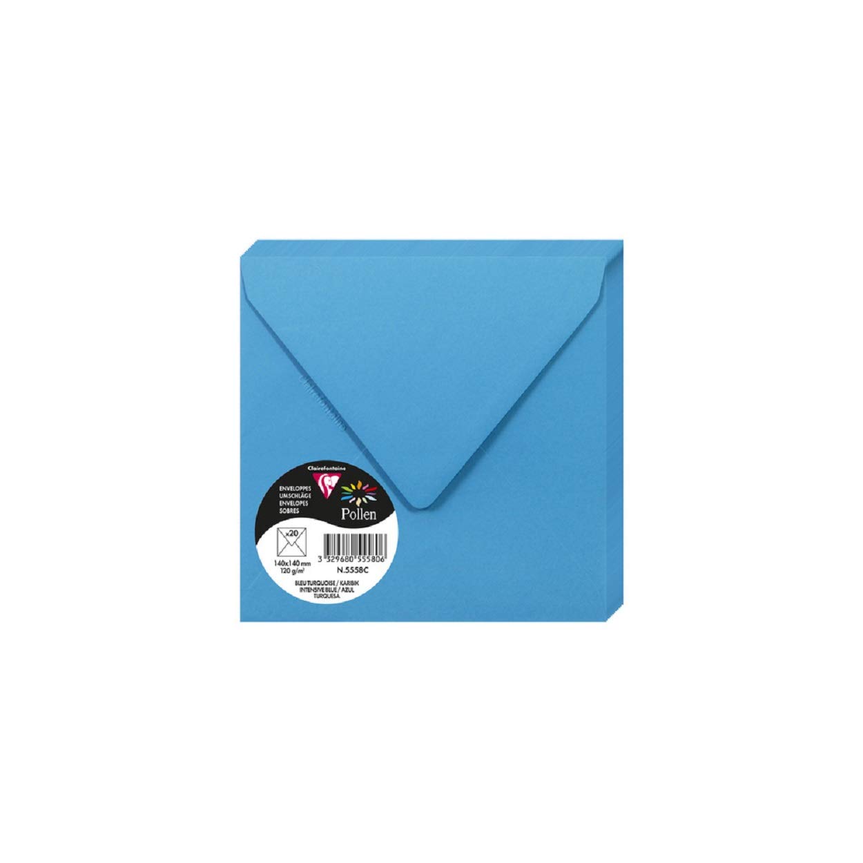 Clairefontaine 5558C Pack of 20 Gummed Envelopes Square 14x14cm 120g/m² Intensive Blue Colour Invitation Events Correspondence Pollen Range Premium Paper — image 1