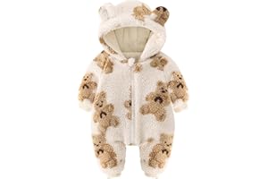 UVIPC Newborn Baby Bear Onesie Baby Fleece Snowsuit Jumpsuit Hooded Footie Thick Winter Outwear for Infant Boys Girls