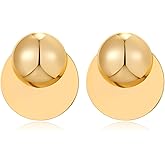 FAMARINE Big Disc Drop Earrings Gold Dangle Earrings Round Hammered Earrings Women