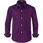 Spring&Gege Boys' Cotton Dress Shirt Long Sleeve Casual School Uniform Woven Button Down Shirt