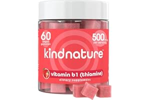 kindnature Vitamin B1 Gummies 500mg – High Potency Thiamine Supplement for Energy, Focus & Nervous System – Vegan, Non-GMO Chewable B1 Vitamins for Adults & Kids – Natural Strawberry Flavor – 60 Ct