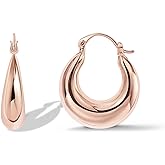 PAVOI 14K Gold Plated 925 Sterling Silver Posts Oval Chunky Hoop Earrings for Women - Trendy Statement Thick Gold Hoops - Lightweight Dangle Earrings