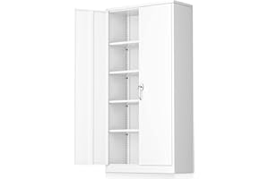 Greenvelly Metal Garage Storage Cabinet, 72” Lockable Storage Cabinet with 2 Doors and Adjustable Shelves, Steel Tool Cabinets, White Metal File Cabinet for Home Office, Garage (36" W x 18" D)