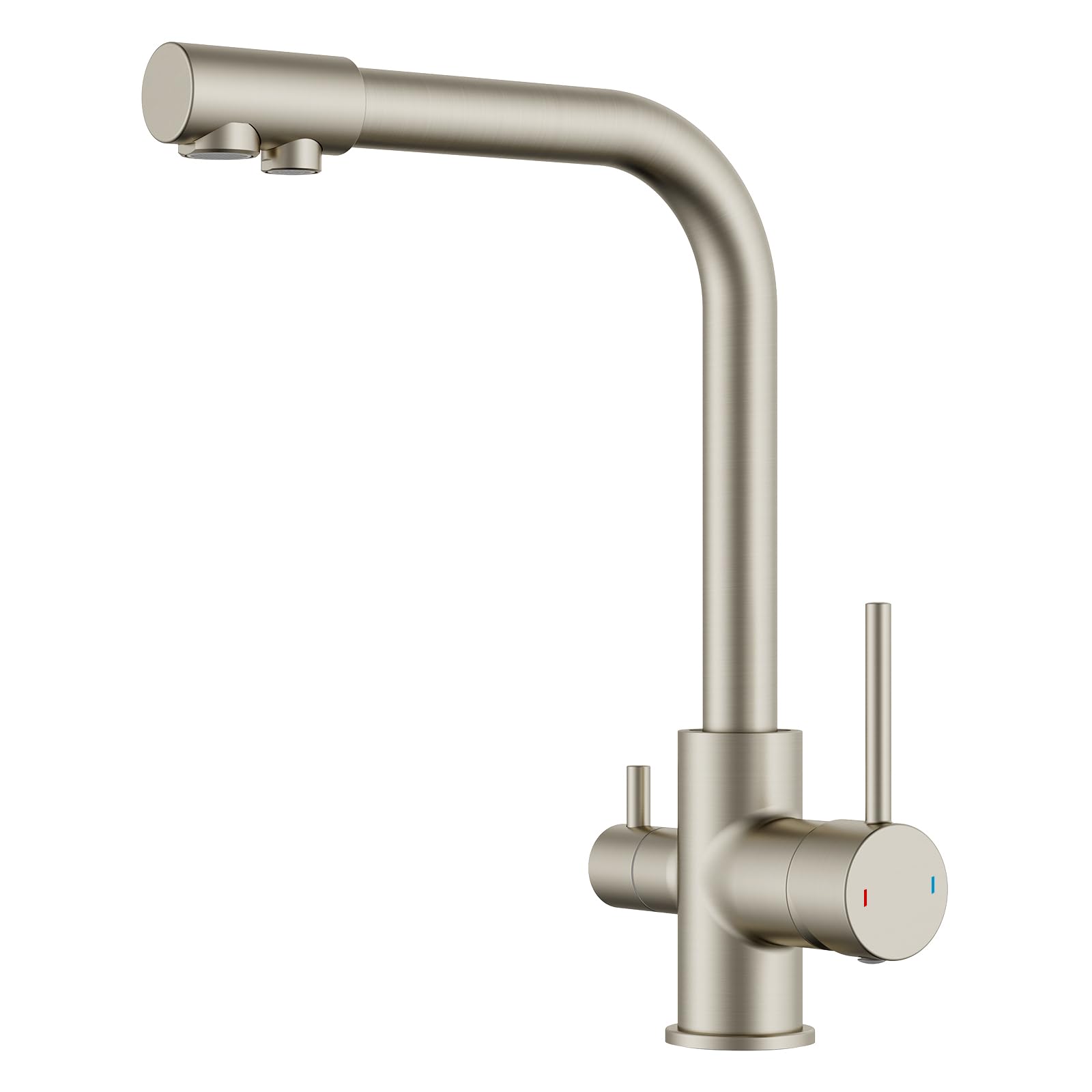 FORIOUS 3 Way Kitchen Tap with Drinking Filtered Water Outlet, Dual Lever Kitchen Sink Taps, Stainless Steel
