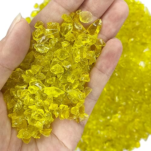 Jeejunye 2lb Curshed Yellow Glass Chips for Crafts Art Resin Vase Filler