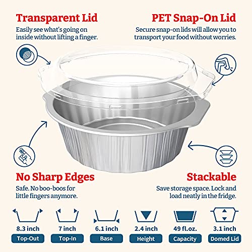 8" Sturdy Foil Pans with SnapOn Lids (5 Pack) 3X Thicker Heavy Duty