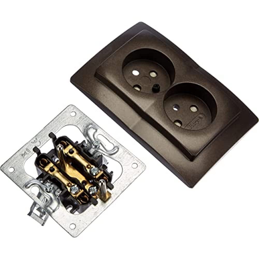 Kopp Paris 944626083 Central Contact Protected Double Plug Socket with Child Protection Color – Brown: Pack of 1, Rosewood/Brown