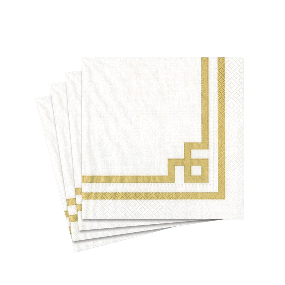 Caspari Cocktail Napkin Rive Gauche, Gold/White, 12541C