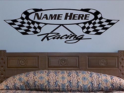 Zixinriues Crossed Checkered Flag Wall Decal Personalized Racing Flags Wall Sticker Nursery Man Cave Decoration Boys Bedroom Race Theme Decor Bed Room