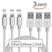 WEIPAI iPhone Charger 3Pack 3FT/6FT/10FT(1M/2M/3M) Nylon Braided 8 pin Charging Cables USB Charger Cord, Compatible with iPhone 7/7 Plus/6s/6s Plus/6/6 Plus/5/5S/5C/SE/iPad and iPod (Silver)