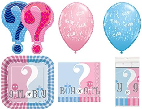 Gender Reveal 20 Ct Lunh Plates, Napkins, And 1 Table Cover 2 Foil Balloons, 2 Latex Balloons