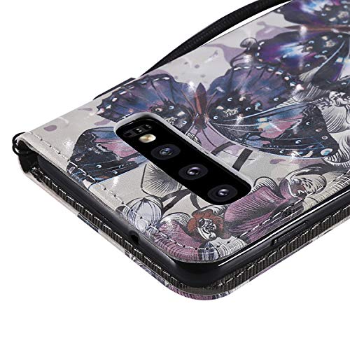 Funyye Magnetic Flip Case for Samsung Galaxy S10,Elegant 3D Black Butterfly Fantasy Painted Design Folio Wallet Pocket with Stand Credit Card Holder Slots Soft Silicone Leather Case for Samsung S10 - Thumbnail 6