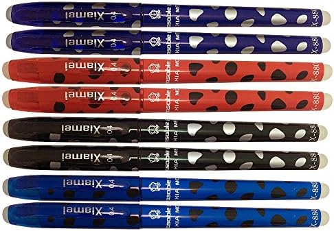 INTS 0.4 mm Erasable Gel Pens,Double Erasers,8-Pack,Black/Red/Blue/Deep blue Inks