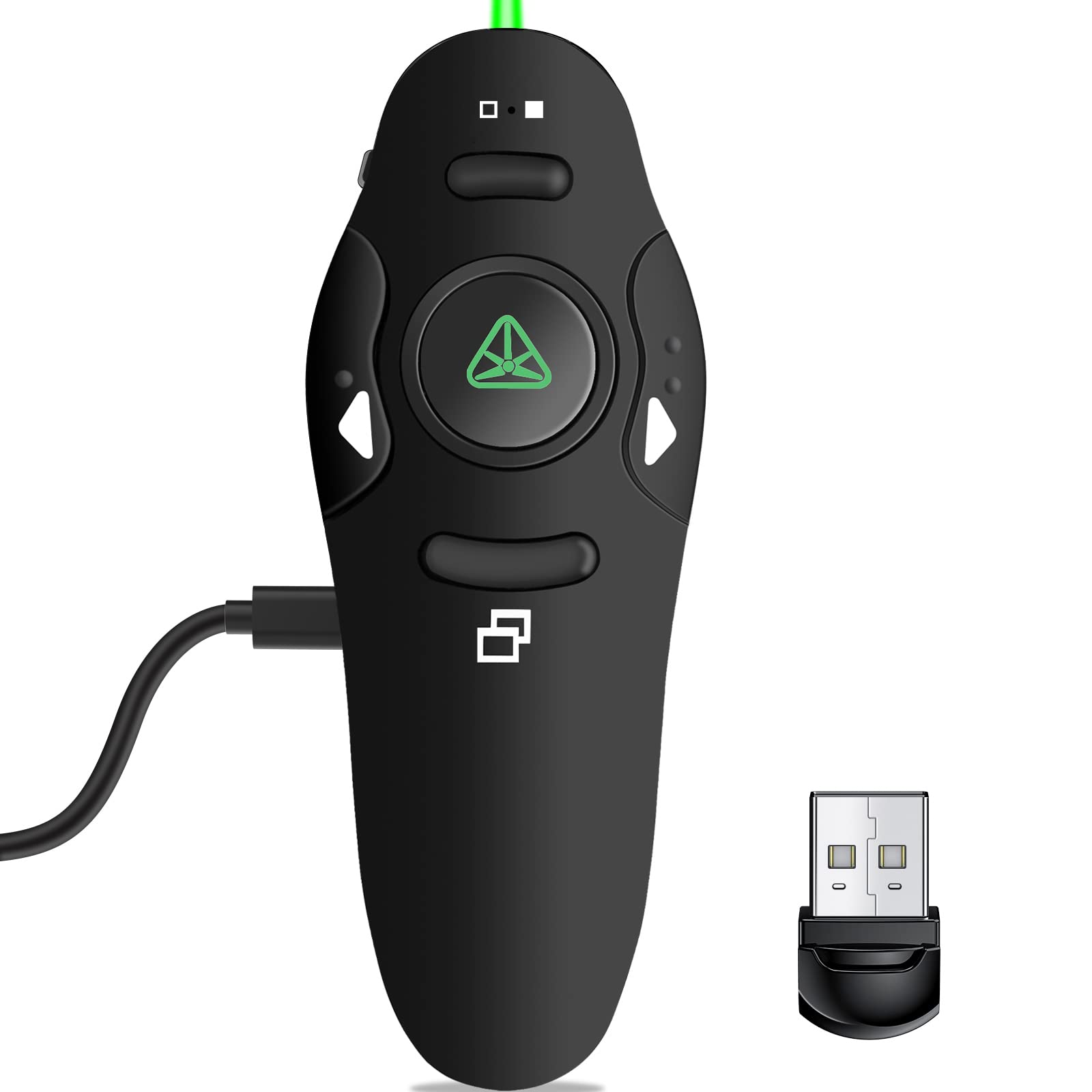 Rechargeable Presentation Clicker Wireless Presenter Remote USB Control Powerpoint PPT Clicker,Green Laser Pointer RF 2.4GHz Presenter Remote Google Slide Advancer for Computer/Laptop/Mac/Keynote