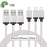 Xcords(TM) 3Pack 10FT iPhone Lightning to USB Syncing and Charging Cord Data Cable with Aluminum Alloy Connector for iPhone 7/ 7 Plus/ 6s/ 6s Plus /6/ 5/ 5s/ 5c iPad Mini Air