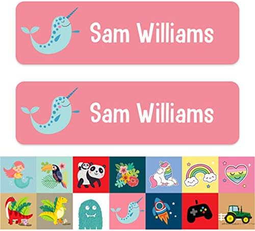 50 x No Iron Medium Personalised Stick On Waterproof Washable Name Labels Great for Clothes, School Uniform, Equipment, Shoes and Much More. School, Nursery, Day Care, Hospital - Narwhal