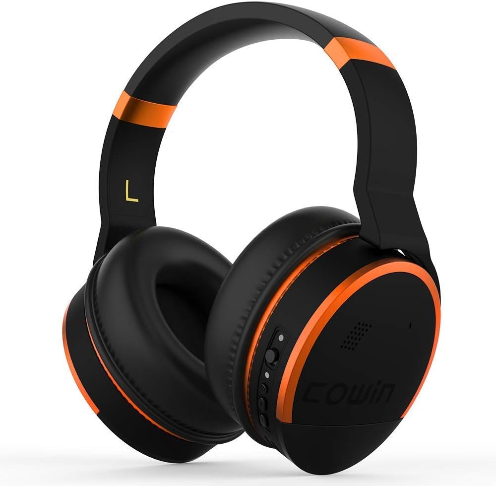 cowin E8 Active Noise Cancelling Headphone Bluetooth Headphones with Microphone Hi-Fi Deep Bass Wireless Headphones Over Ear Stereo Sound and Comfortable Protein Earpads 30 Hours Playtime (Orange)